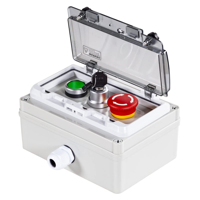 QL-LINRUN Push Button Box Ip67 with Green Momentary Lock Push Button Key Switch Emergency Stop Button with Protective Cover Anti-Misoperation Switch - Image 1